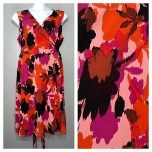 DM Collection Plus Size 18W Floral Faux Wrap Dress Stretch Travel Knit Chic